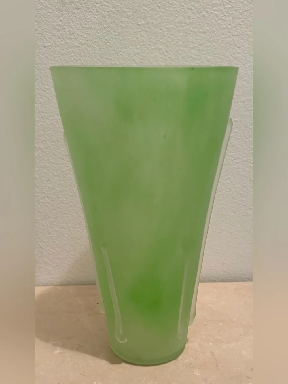 Lime green 10”H vase.